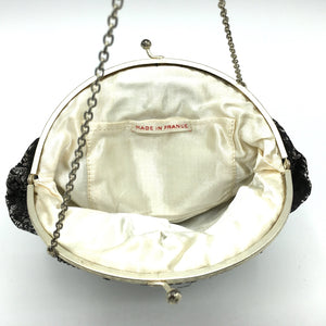 Vintage 40s/50s Dainty 'Dolly Bag' Style Evening Bag Silk Lined w/ Matching Mirror Made In France-Vintage Handbag, Evening Bag-Brand Spanking Vintage