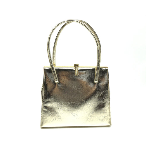Vintage 60s/70s Gold Faux Leather Twin Handle Evening Bag, Occasion Bag-Vintage Handbag, Evening Bag-Brand Spanking Vintage