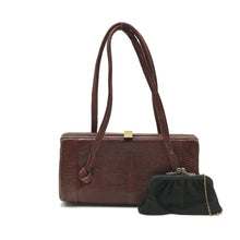 Load image into Gallery viewer, Vintage 30s/40s Cute Dark Rust Red Lizard Skin Handbag w/ Matching Coin Purse On Chain By Tarkor-Vintage Handbag, Exotic Skins-Brand Spanking Vintage
