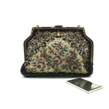 Load image into Gallery viewer, Vintage 50s Petit Point Evening Bag w/ Gilt Chain, Satin Lining And Matching Satin Backed Mirror-Vintage Handbag, Evening Bag-Brand Spanking Vintage
