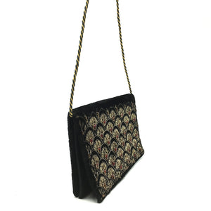 Vintage Black Velvet Evening Bag w/ Gold Embroidery And Red Beading-Vintage Handbag, Evening Bag-Brand Spanking Vintage