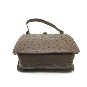 Vintage 50s Genuine Ostrich Skin Handbag In Chocolate Brown By Corbeau Curio Made In Germany-Vintage Handbag, Exotic Skins-Brand Spanking Vintage