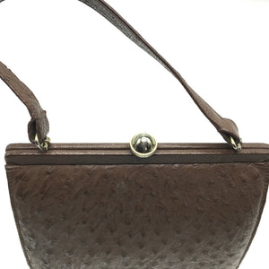 Vintage 50s Genuine Ostrich Skin Handbag In Chocolate Brown By Corbeau Curio Made In Germany-Vintage Handbag, Exotic Skins-Brand Spanking Vintage