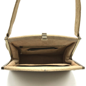Vintage Handbag 50s/60s Bag In Immaculate Genuine Ostrich In Rare Pale Caramel w/ Mirror-Vintage Handbag, Exotic Skins-Brand Spanking Vintage
