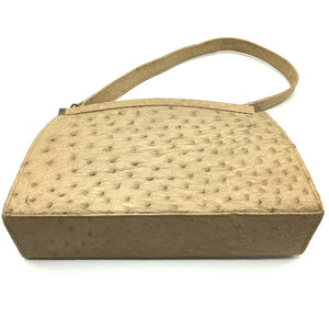 Vintage Handbag 50s/60s Bag In Immaculate Genuine Ostrich In Rare Pale Caramel w/ Mirror-Vintage Handbag, Exotic Skins-Brand Spanking Vintage