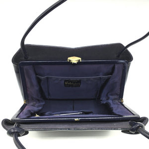 Exquisite Vintage Waldybag in Navy Patent Leather in Dainty Style w/ Matching Silk Coin Purse-Vintage Handbag, Top Handle Bag-Brand Spanking Vintage