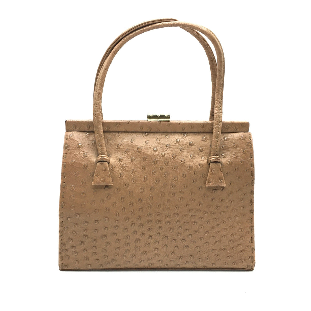 Vintage 50s Ostrich Design Leather Handbag By Waldybag-Vintage Handbag, Exotic Skins-Brand Spanking Vintage