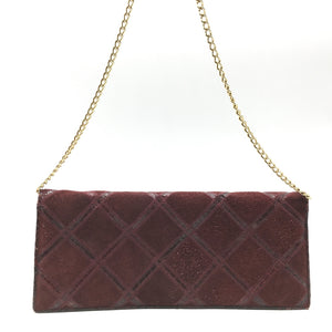Vintage 70s Suede And Snakeskin Clutch Bag w/ Gilt Chain In Burgundy-Vintage Handbag, Clutch Bag-Brand Spanking Vintage