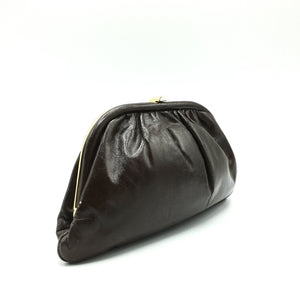 Vintage 70s Shiny Brown Leather Clutch Bag By Harmony-Vintage Handbag, Clutch Bag-Brand Spanking Vintage