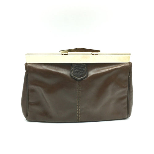 Vintage Letisse Art Deco Chocolate Brown Leather Clutch Or Chain Handle Bag-Vintage Handbag, Clutch Bag-Brand Spanking Vintage