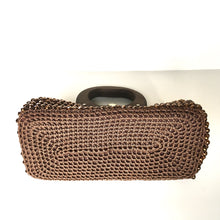 Load image into Gallery viewer, Vintage 60s 70s Crocheted/Beaded Raffia Style Dainty Gilt Clasp Top Handbag, Tobacco Brown w/ Copper Sparkly Beads, Wooden Handle-Vintage Handbag, Dolly Bag-Brand Spanking Vintage
