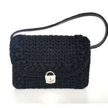 Load image into Gallery viewer, Vintage Large 50s/60s Woven Raffia Style Top Handle Bag In Jet Black w/ Gilt Postman&#39;s Lock Clasp Made in Italy-Vintage Handbag, Large Handbag-Brand Spanking Vintage
