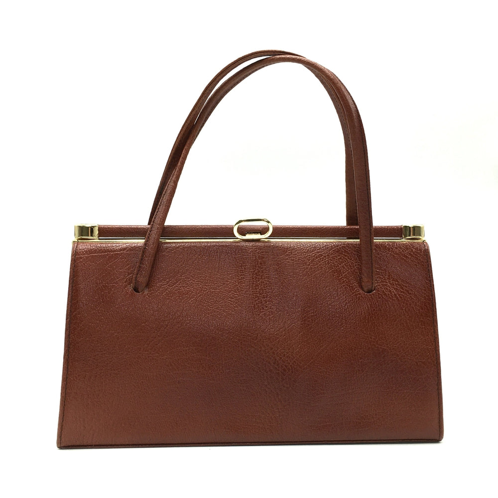 Vintage 50s Bag in Rust Brown Textured Leather with Suede Lining Made in England-Vintage Handbag, Kelly Bag-Brand Spanking Vintage