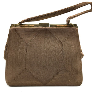 Vintage 40s/50s Milk Chocolate Silk Lined Corde Handbag By Cordé-Vintage Handbag, Kelly Bag-Brand Spanking Vintage