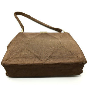 Vintage 40s/50s Milk Chocolate Silk Lined Corde Handbag By Cordé-Vintage Handbag, Kelly Bag-Brand Spanking Vintage