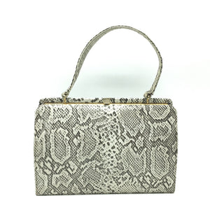 Vintage 50s Leather Faux Snakeskin Bag w/ Suede Lining-Vintage Handbag, Kelly Bag-Brand Spanking Vintage