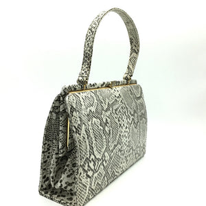 Vintage 50s Leather Faux Snakeskin Bag w/ Suede Lining-Vintage Handbag, Kelly Bag-Brand Spanking Vintage