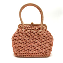 Load image into Gallery viewer, Vintage 60s Crocheted Raffia Style Gilt Clasp Handbag, Dolly Bag, Pinky Peach, Orange Made In Italy, w/ Long Ruched Orange Nylon Gloves-Vintage Handbag, Dolly Bag-Brand Spanking Vintage
