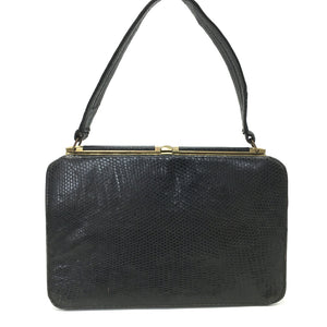 Vintage 40s/50s Black Lizard Skin Handbag w/ Suede Lining-Vintage Handbag, Exotic Skins-Brand Spanking Vintage
