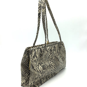 Vintage 60s Beige/Brown Faux Snakeskin Twin Handled Bag-Vintage Handbag, Kelly Bag-Brand Spanking Vintage