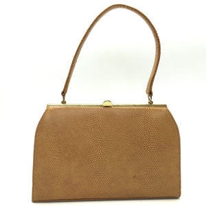 Vintage 60s 70s Tangerine Faux Lizard Leather Suede Lined Bag-Vintage Handbag, Kelly Bag-Brand Spanking Vintage