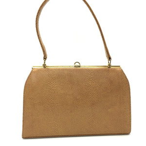 Vintage 60s 70s Tangerine Faux Lizard Leather Suede Lined Bag-Vintage Handbag, Kelly Bag-Brand Spanking Vintage