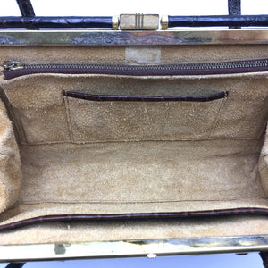 Vintage 50s Crocodile Twin Handled Classic Ladylike Bag w/ Suede Lining-Vintage Handbag, Exotic Skins-Brand Spanking Vintage
