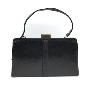 Vintage Mappin And Webb Black Lizard Skin Single Top Handle Bag-Vintage Handbag, Exotic Skins-Brand Spanking Vintage