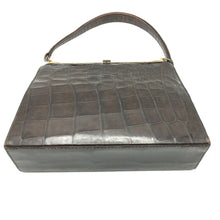 Load image into Gallery viewer, Vintage Handbag In Dark Chocolate Crocodile Skin w/ Single Top Handle And Tan Leather Lining-Vintage Handbag, Exotic Skins-Brand Spanking Vintage
