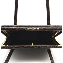 Load image into Gallery viewer, Vintage Dainty 50s Twin Handled Glossy Rich Chocolate Alligator Skin Handbag Made In France-Vintage Handbag, Exotic Skins-Brand Spanking Vintage
