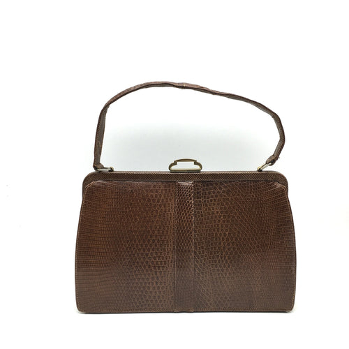 Vintage Mappin & Webb Chestnut Brown Lizard Skin Classic Ladylike Bag-Vintage Handbag, Exotic Skins-Brand Spanking Vintage