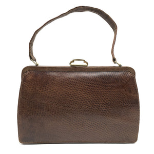 Vintage Mappin & Webb Chestnut Brown Lizard Skin Classic Ladylike Bag-Vintage Handbag, Exotic Skins-Brand Spanking Vintage