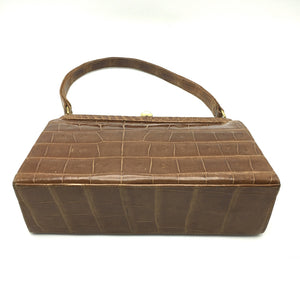 Vintage Handbag 50s In Caramel Crocodile Skin Classic Ladylike Bag w/ Suede Lining-Vintage Handbag, Exotic Skins-Brand Spanking Vintage