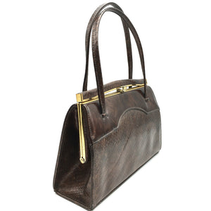 Vintage 60s/70s Bronze Holmes Of Norwich Faux Snakeskin Patent Leather Bag-Vintage Handbag, Kelly Bag-Brand Spanking Vintage
