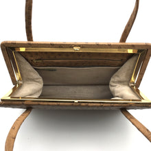 Load image into Gallery viewer, Vintage 50s 60s Leather Faux Ostrich Tan Twin Handled Bag w Gilt Clasp by Peter Leigh Made in The UK-Vintage Handbag, Kelly Bag-Brand Spanking Vintage
