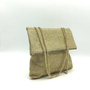 Vintage Gold Lurex And Diamante, Chain Handle Evening Bag-Vintage Handbag, Evening Bag-Brand Spanking Vintage