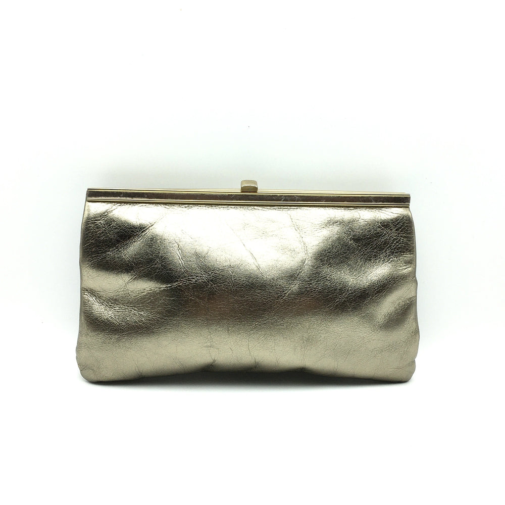 Vintage 80s Gold/Bronze Leather Clutch Bag By Jane Shilton-Vintage Handbag, Clutch Bag-Brand Spanking Vintage