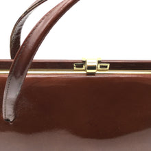 Load image into Gallery viewer, Vintage Elegant Twin Handled Rich Toffee Patent LeatherBag w/ Pristine Beige Suede Lining-Vintage Handbag, Kelly Bag-Brand Spanking Vintage
