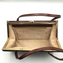 Load image into Gallery viewer, Vintage Elegant Twin Handled Rich Toffee Patent LeatherBag w/ Pristine Beige Suede Lining-Vintage Handbag, Kelly Bag-Brand Spanking Vintage
