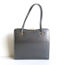 Load image into Gallery viewer, Vintage 50s Classic Dainty Little Grey Patent Leather Bag w/ Gilt And Glass Bead Flower Detail To The Handles By Ackery-Vintage Handbag, Kelly Bag-Brand Spanking Vintage
