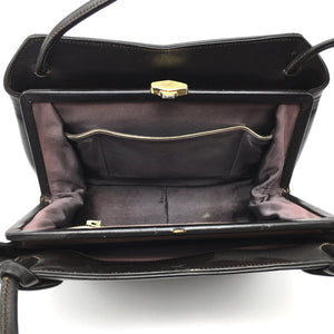Vintage 50s Dark Chocolate Brown Metallic Finish Small And Dainty Leather Handbag By Waldybag-Vintage Handbag, Kelly Bag-Brand Spanking Vintage