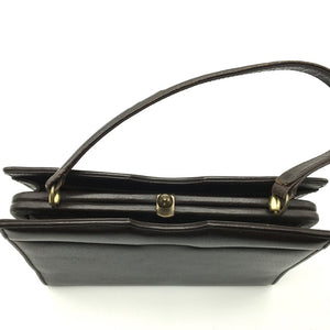 Vintage 50s Dainty Chocolate Brown Leather Bag w/ Single Top Handle-Vintage Handbag, Kelly Bag-Brand Spanking Vintage