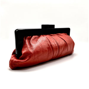Vintage 80s Large Lipstick Red Leather Clutch Bag with Black Lucite Frame and Clasp Stunning-Vintage Handbag, Clutch Bag-Brand Spanking Vintage