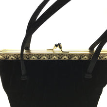Load image into Gallery viewer, Vintage 60s Black Silk Velvet Evening/Occasion Bag, Purse with Intricate Gilt Trim and Clasp by Waldybag-Vintage Handbag, Evening Bag-Brand Spanking Vintage

