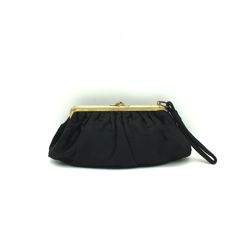 Vintage 50s/60s Slim Black Silk Satin Evening/Occasion Clutch Bag by Bagcraft