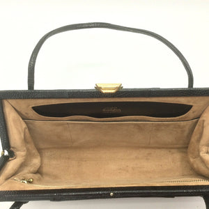 Vintage 50s Wide Slim BlackWaldybag in Lizard Skin Made in England-Vintage Handbag, Exotic Skins-Brand Spanking Vintage
