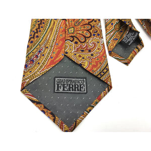 Vintage 80s Silk Tie by Gianfranco Ferre in Classic Paisley Design in Reds, Gold and Black Made in Italy-Accessories, For Him-Brand Spanking Vintage