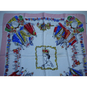 Large Scarf Commemorating The Coronation Of Queen Elizabeth II In 1953 In Vibrant Colours-Scarves-Brand Spanking Vintage