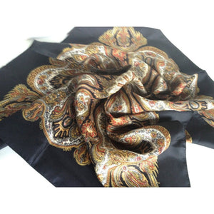Liberty Of London Silk Scarf In Black And Gold Paisley Design-Scarves-Brand Spanking Vintage