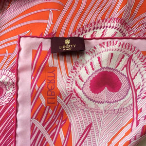 Liberty Of London Silk Scarf In Updated 'Hera' Design In Vibrant Pinks And Orange-Scarves-Brand Spanking Vintage